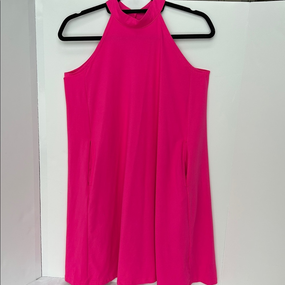 WNEEDU Elegant Pink Halter Dress